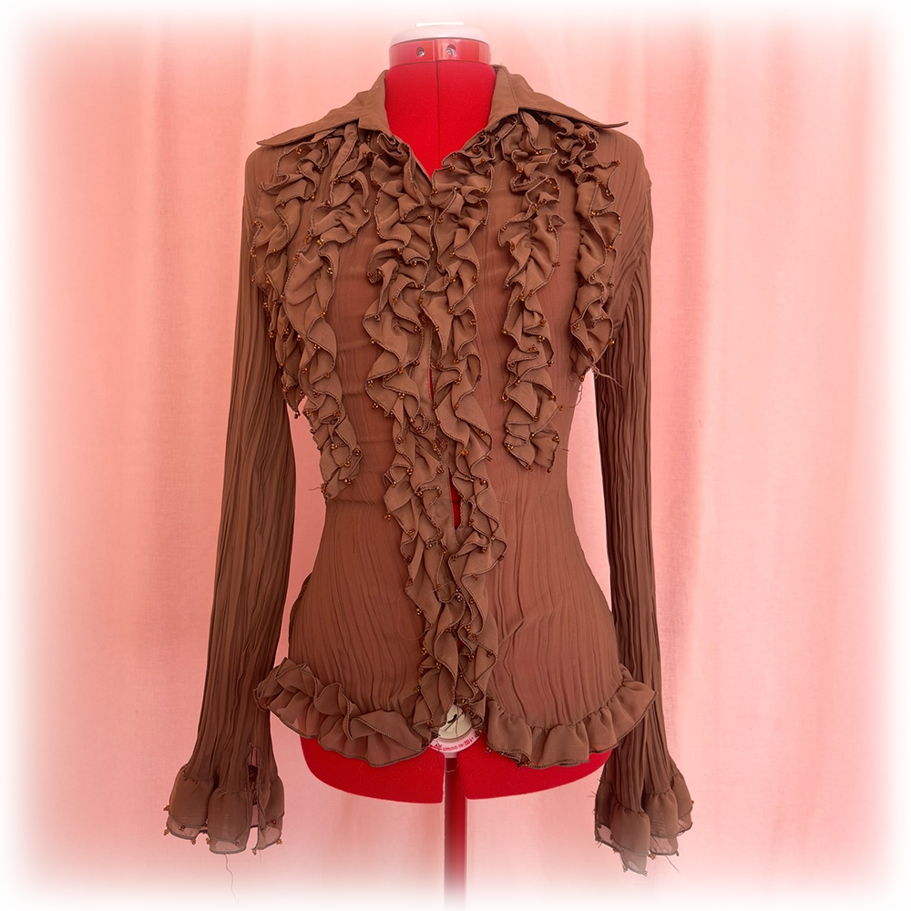Brown Ruffle Beaded Blouse
