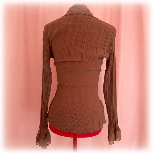 Brown Ruffle Beaded Blouse