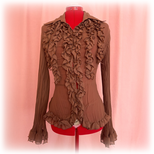 Brown Ruffle Beaded Blouse